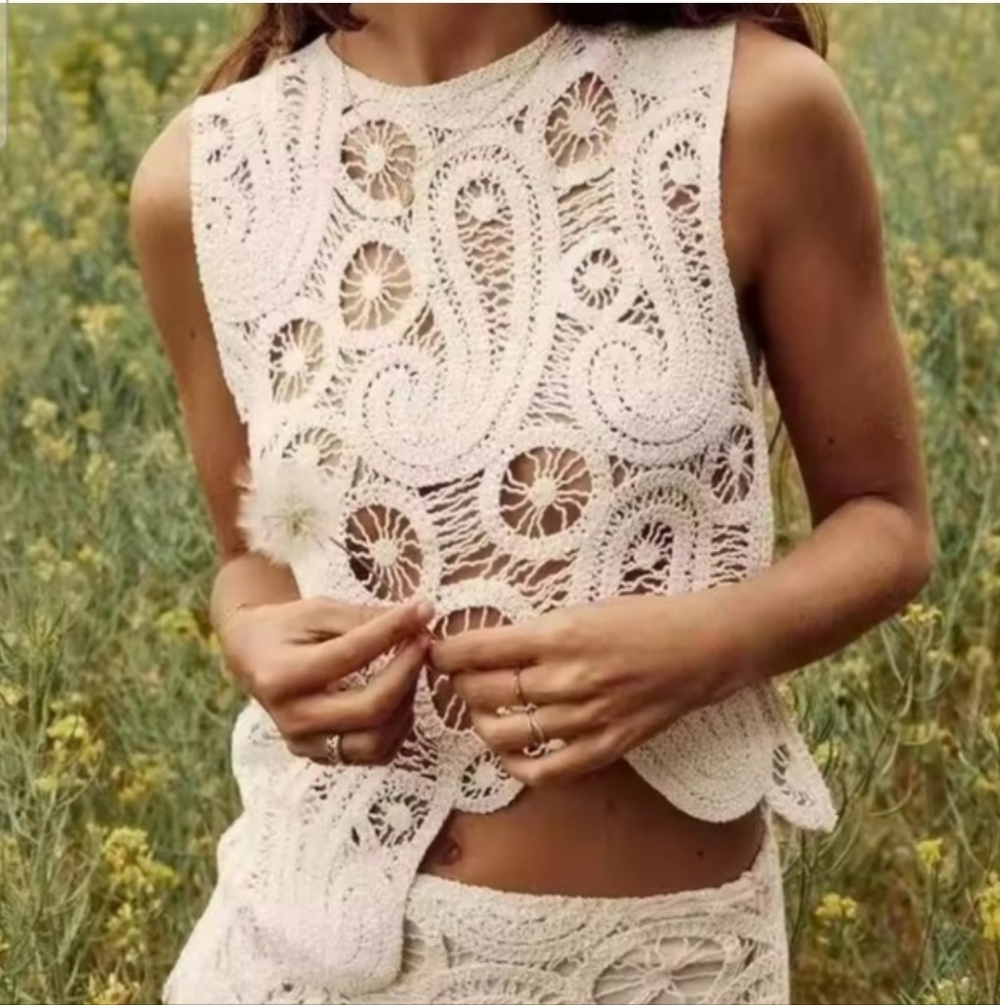 Nwt Chartou Boho Crochet Lace Asymmetrical Top Size M